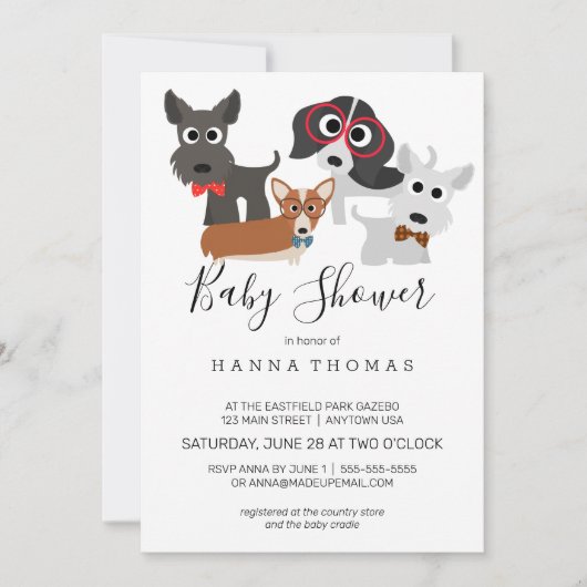 漫画の犬の赤ちゃんシャワー招待状 招待状 (正面)