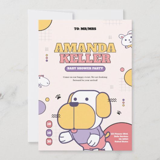 漫画の犬の赤ちゃんシャワー招待状 招待状 (正面)