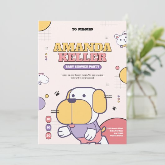 漫画の犬の赤ちゃんシャワー招待状 招待状 (スタンド正面)