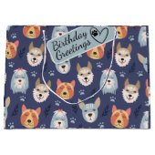 漫画の犬の顔と足のシームレスなパターン ラージペーパーバッグ (正面)