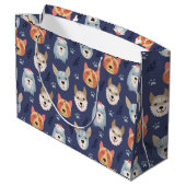 漫画の犬の顔と足のシームレスなパターン ラージペーパーバッグ (裏面アングル)