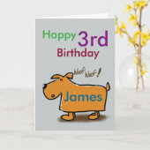 漫画の犬happy 3rd誕生日の名前 カード (黄色い花)