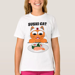 漫画の猫が寿司を食べる おもしろ 寿司猫 Tシャツ
