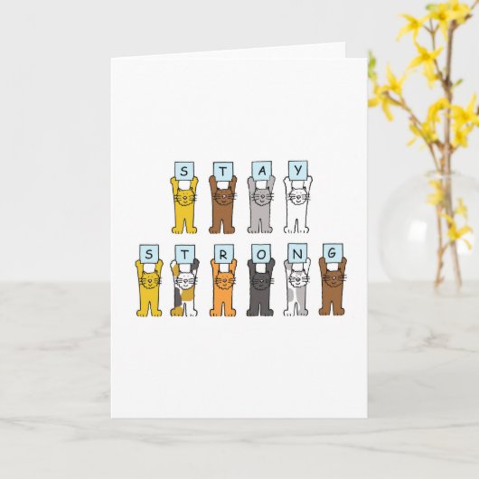 漫画の猫が強い勇気付けられる カード (黄色い花)