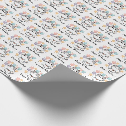 漫画の猫とカラフルハッピーバースデー ラッピングペーパー (角)