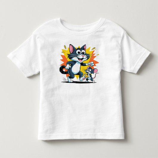 漫画の猫とネズミのチェイス トドラーTシャツ (正面)