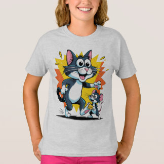 漫画の猫とネズミの追いかけっこ Tシャツ