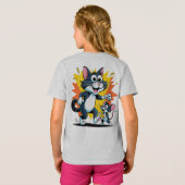 漫画の猫とネズミの追いかけっこ Tシャツ (裏面フル)