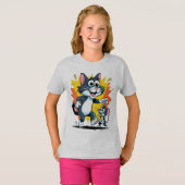 漫画の猫とネズミの追いかけっこ Tシャツ (正面フル)
