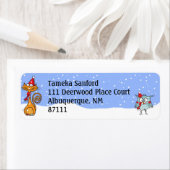 漫画の猫とフクロウ、雪、冬のアドレスのリターン ラベル (インサイチュ)