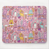 漫画の猫のおもしろいオンピンク マウスパッド (正面)