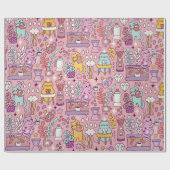 漫画の猫のおもしろいオンピンク ラッピングペーパー (フラット)