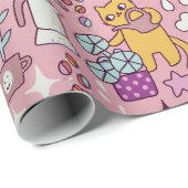 漫画の猫のおもしろいオンピンク ラッピングペーパー (ロールコーナー)
