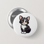 漫画の猫のイラストレーション 缶バッジ (正面&裏面)