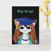 漫画の猫の卒業生 カード (黄色い花)