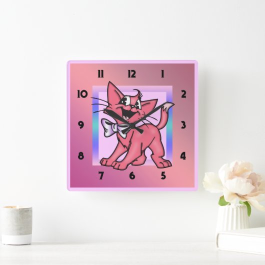 漫画の猫の壁時計 スクエア壁時計 (ホーム)