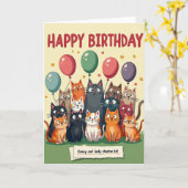 漫画の猫の誕生日カード カード (黄色い花)