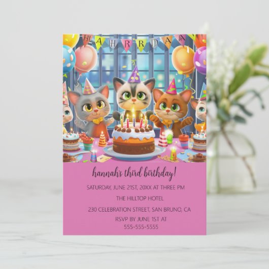 漫画の猫キッズパーフェクト誕生日パーティー 招待状 (スタンド正面)