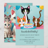 漫画の猫キッズパーフェクト誕生日パーティー 招待状 (正面/裏面)
