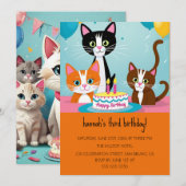 漫画の猫キッズパーフェクト誕生日パーティー 招待状 (正面/裏面)