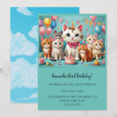 漫画の猫キッズパーフェクト誕生日パーティー 招待状 (正面/裏面)