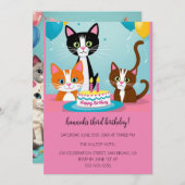 漫画の猫キッズパーフェクト誕生日パーティー 招待状 (正面/裏面)