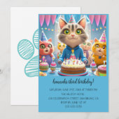 漫画の猫キッズパーフェクト誕生日パーティー 招待状 (正面/裏面)