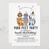 漫画の猫キッズパーフェクト誕生日パーティーInvita 招待状 (正面/裏面)