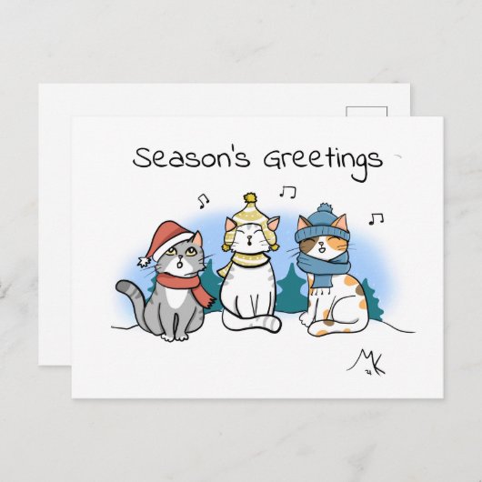 漫画の猫クリスマスカロリング季節のごあいさつ シーズンポストカード (正面/裏面)