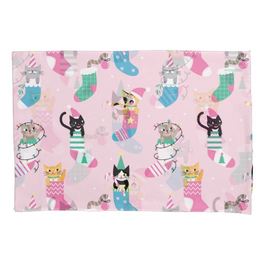 漫画の猫クリスマスシームレスなパターン 枕カバー (正面)