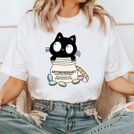 漫画の猫抗うつ剤Tシャツ、猫好き Tシャツ