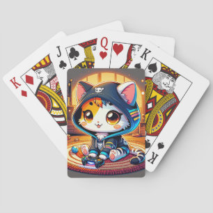 漫画の猫、居心地の良いラグ、植物、ろうそく、ビデオゲーム トランプ