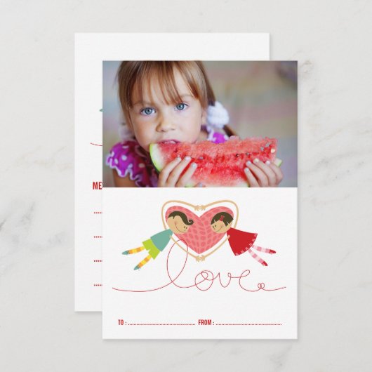 漫画の男の子のハート女の子の教室バレンタインデー 招待状 (正面/裏面)