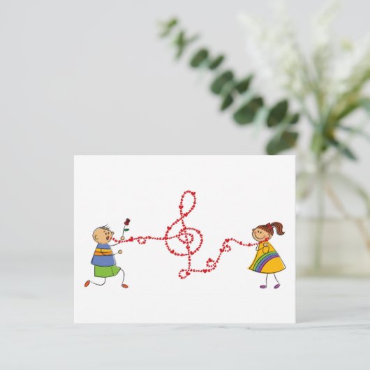 漫画の男の子の女の子かわいいラブソングセレナーデ提案 ポストカード (スタンド正面)
