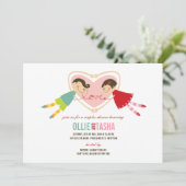 漫画の男の子の女の子愛ハートのカップルのウェディングシャワー 招待状 (スタンド正面)