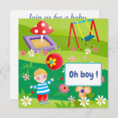 漫画の男の子の赤ちゃんシャワー招待状 シーズンカード (正面/裏面)