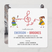 漫画の男の子セレナーズガールフォトカップルのシャワー 招待状 (正面/裏面)