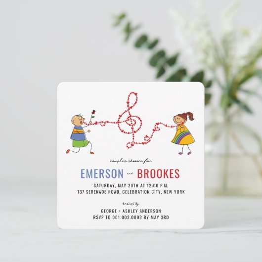 漫画の男の子セレナーズガールフォトカップルのシャワー 招待状 (スタンド正面)