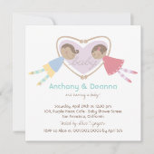漫画の男の子ハート女の子ラブカップル赤ちゃんシャワー 招待状 (正面)