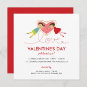 漫画の男の子ハート女の子ラブバレンタインパーティーカード 招待状 (正面/裏面)