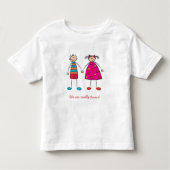 漫画の男の子+女の子かわいい双子カスタムおもしろいTシャツ トドラーTシャツ (正面)
