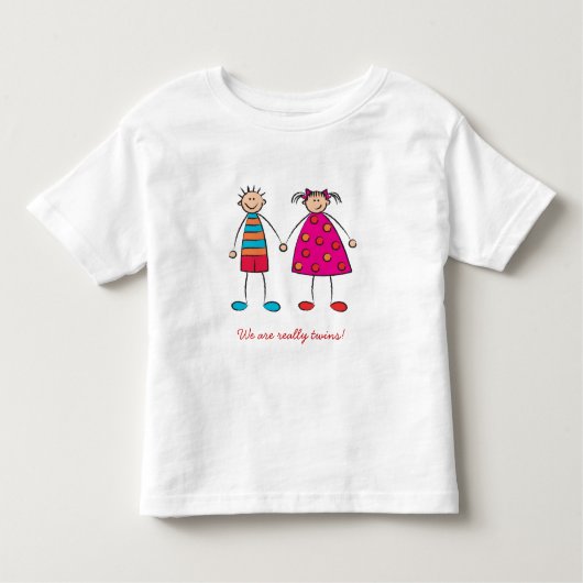 漫画の男の子+女の子かわいい双子カスタムおもしろいTシャツ トドラーTシャツ (正面)