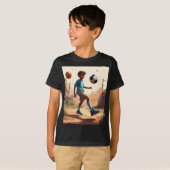 漫画の男の遊子のサッカーデザインの子Tシャツ。 Tシャツ (正面フル)