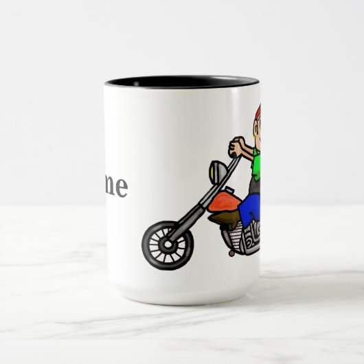 漫画の男性のオートバイのバイクもしくは自転車に乗る人のマグはそれをカスタマイズ! マグカップ (中央)