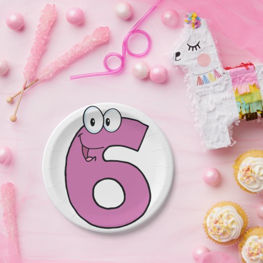 漫画の番号6おもしろい紫の笑顔6 ペーパープレート (パーティー)