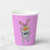 漫画の白うさぎがオレンジ色の鼻をピンクに突き出す 紙コップ (裏面)