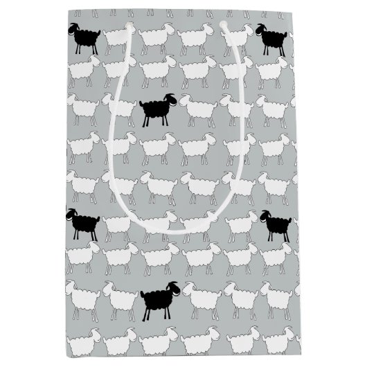 漫画の白黒ヒツジのモノラルギフトバッグ ミディアムペーパーバッグ (正面)