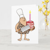 漫画の穴居人のPaleoのシェフ-おもしろいなバースデー・カード カード (黄色い花)