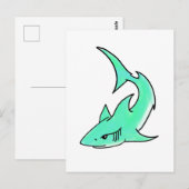 漫画の笑顔のサメ ミント ブルー グリーン 海の生き物 ポストカード (正面/裏面)