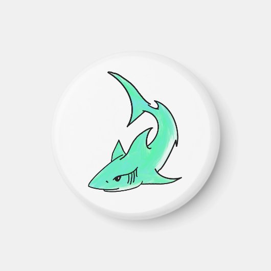漫画の笑顔のサメ ミント ブルー グリーン 海の生き物 マグネット (正面)